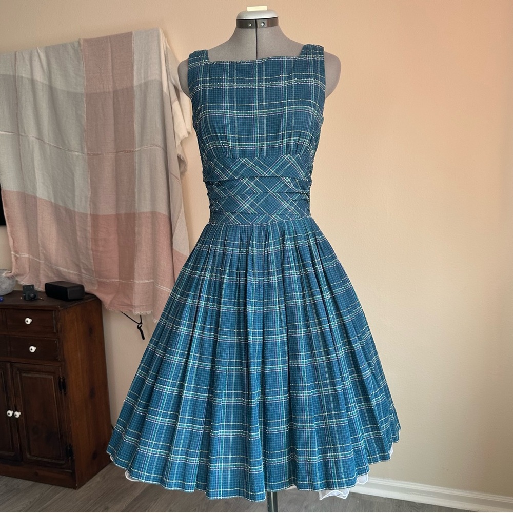 Vintage Plaid Johnathan Logan 1960s swing dress